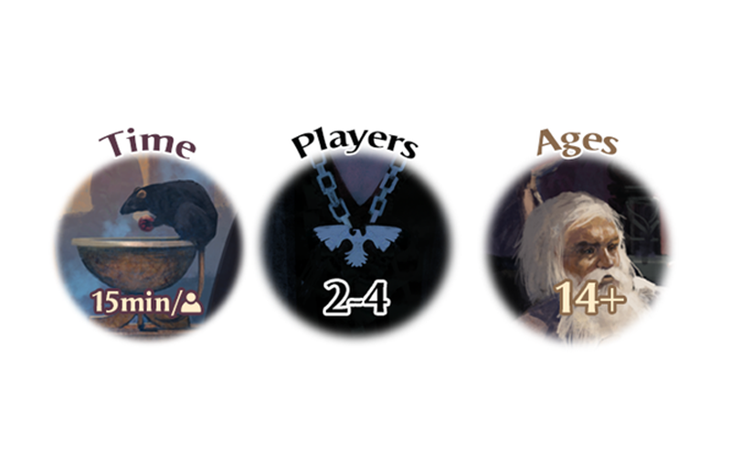 15 minutes per player play time, 2 to 4 players, ages 14 and up