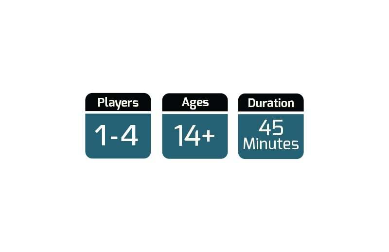 1 to 4 players, ages 14 and up, 45 minutes play time