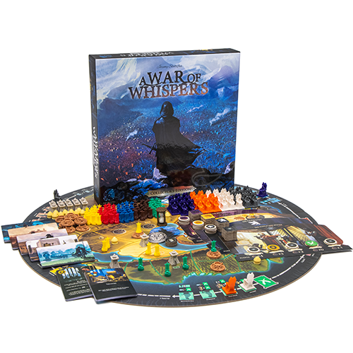 A War of Whispers Collectors Edition core board game pieces figurines cards