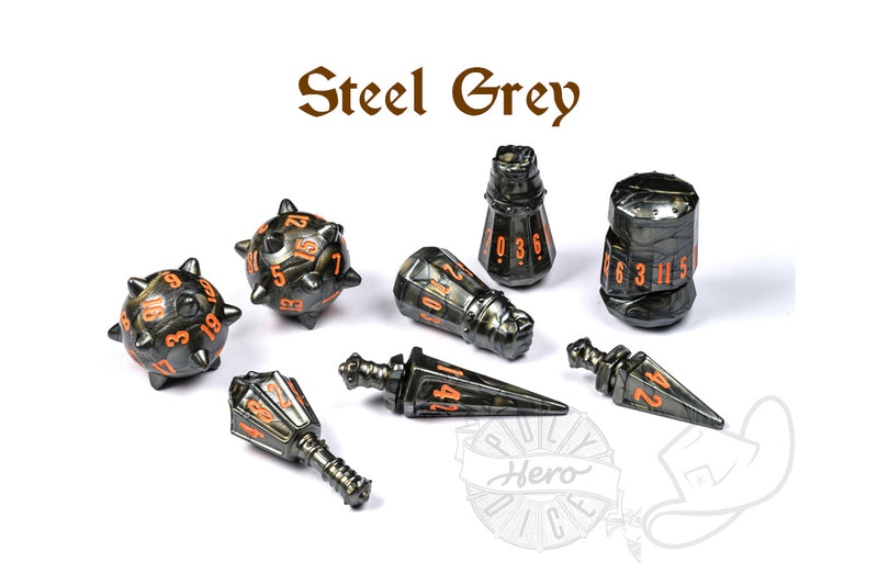 Products PolyHero Warrior 8 Dice roleplaying Set steel grey