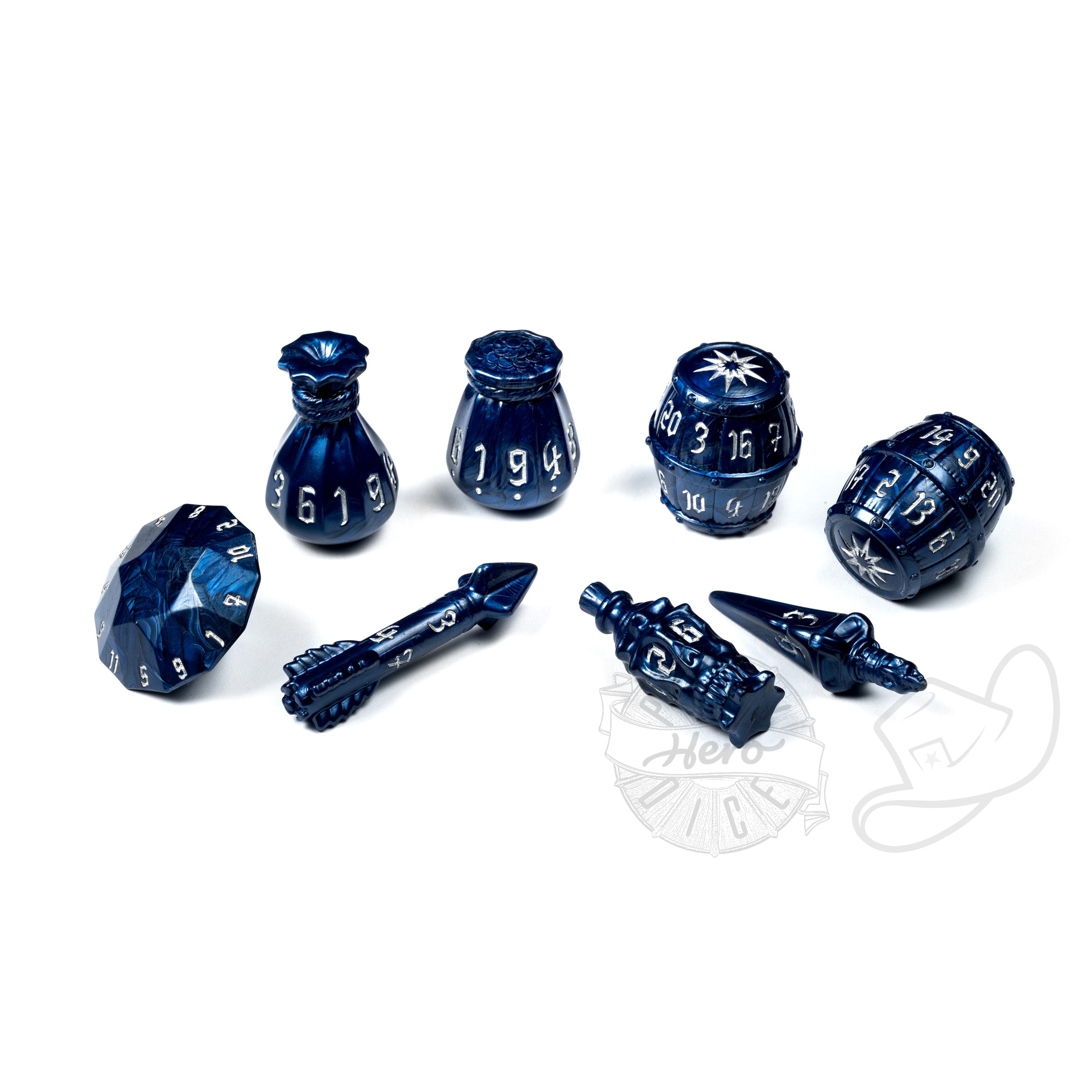 PolyHero Rogue 8 Dice roleplaying Set midnight blue