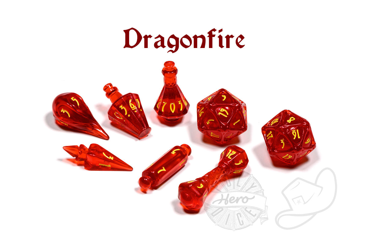 PolyHero Wizard 8 Dice roleplaying Set dragonfire