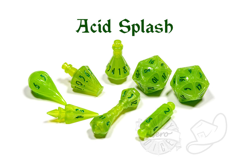 PolyHero Wizard 8 Dice roleplaying Set acid splash