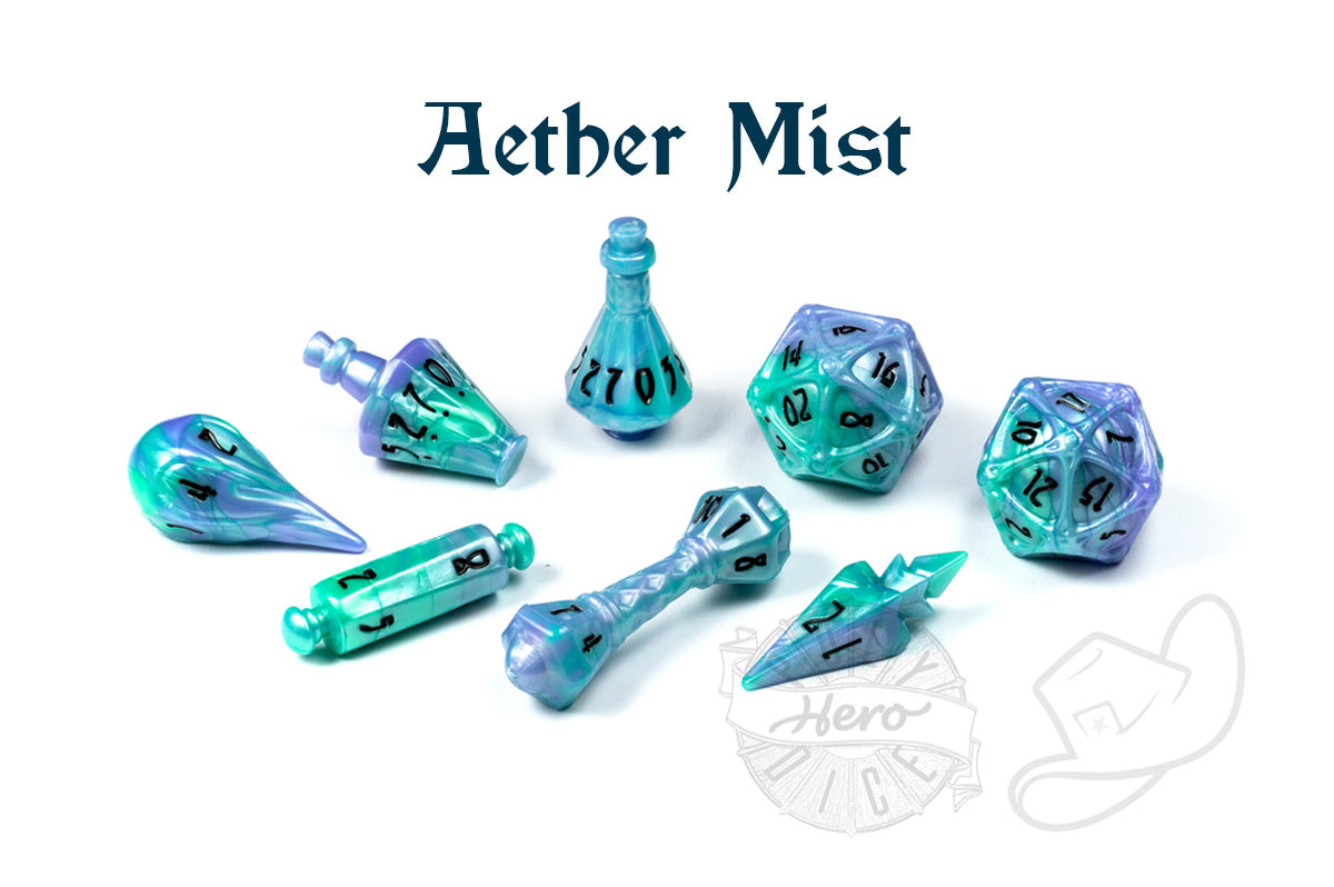 PolyHero Wizard 8 Dice roleplaying Set aether mist