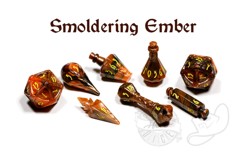 PolyHero Wizard 8 Dice roleplaying Set smoldering ember