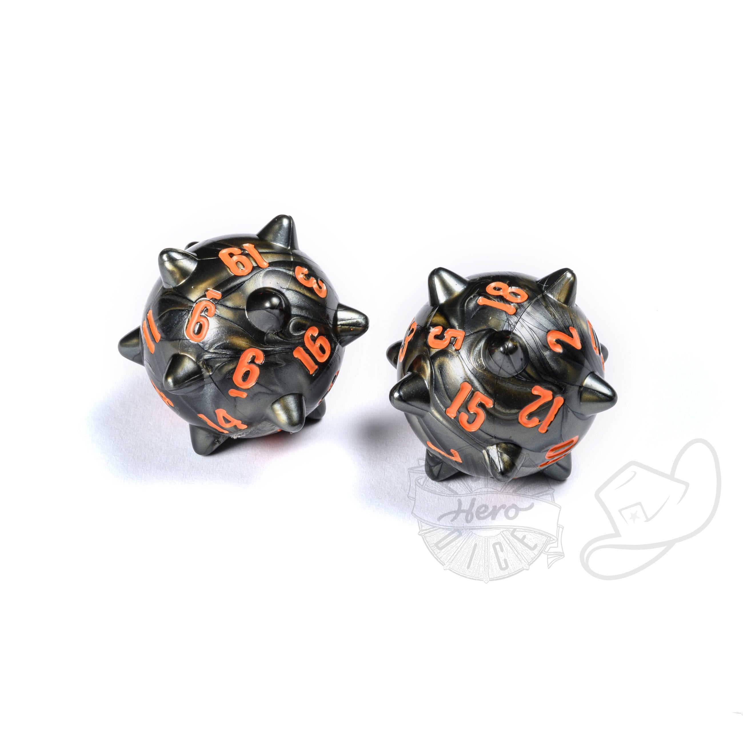 PolyHero Warrior d20 roleplaying dice Spiked Balls Steel Grey