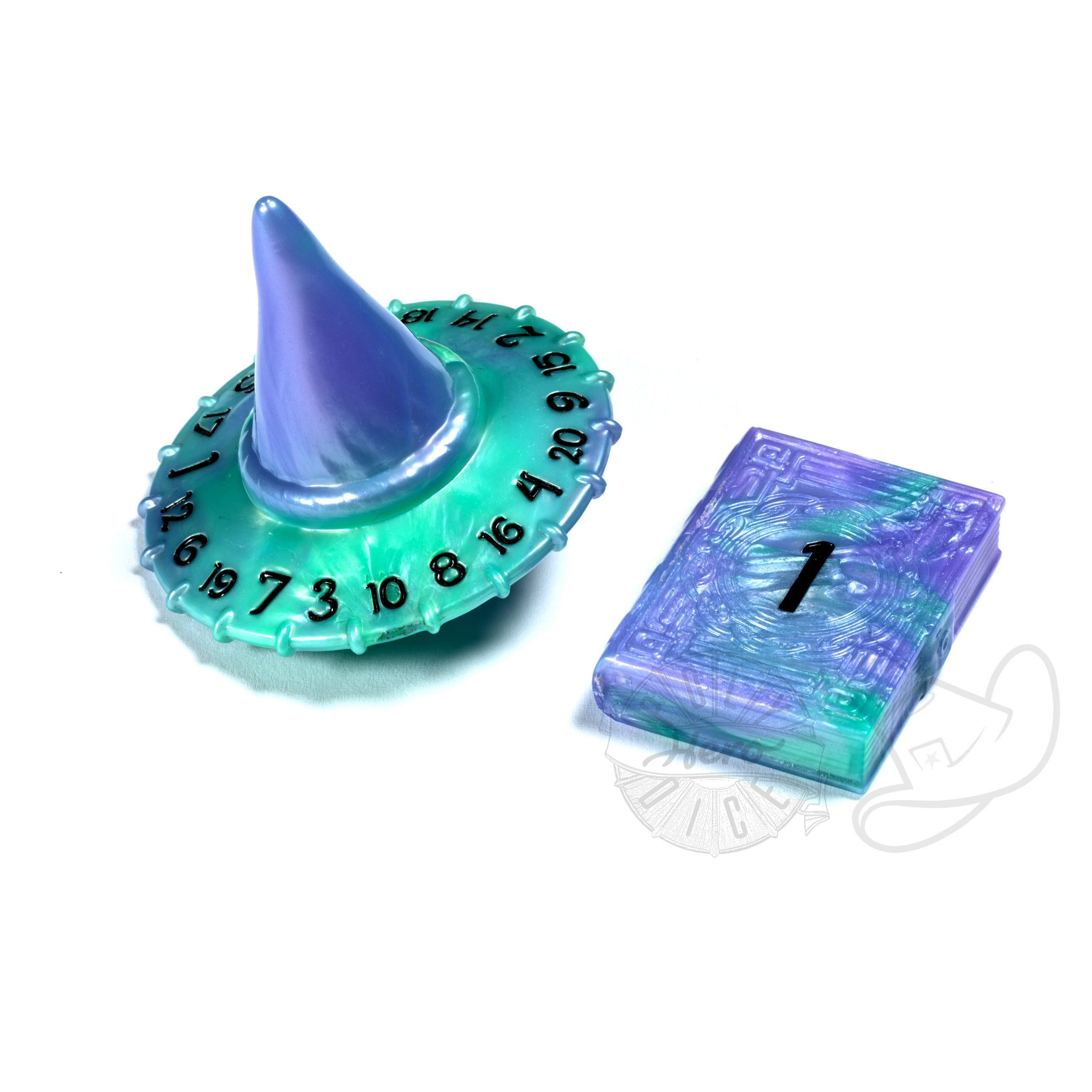 PolyHero Wizard d20 Wizard Hat and d2 Spellbook aether mist