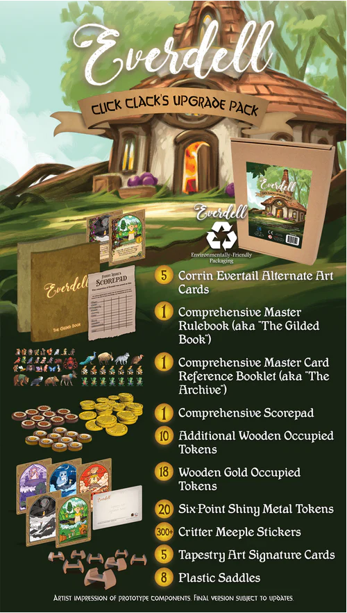 Everdell Click Clacks upgrade pack upgraded game components complete rulebook wooden tokens
